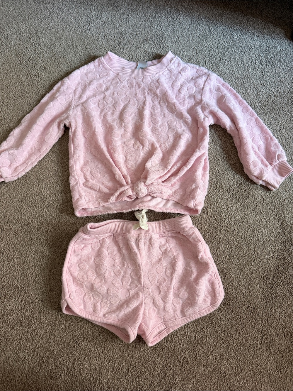 Pink Textured Knit Lounge Set - Top & Shorts 18-24 months